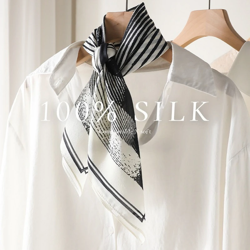 

Женский шелковый платок из двойного креп-шелка тутового шелкопряда, минималистичный элегантный шейный платок, модный квадратный платок, универсальная шелковая бандана