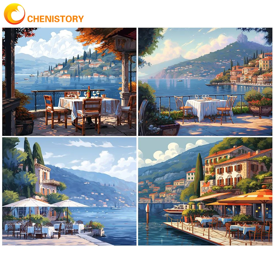 

CHENISTORY Paint By Number Scenery For Adults On Canvas Town Oil Picture Of Coloring By Numbers Drawing Home Decoration Gift