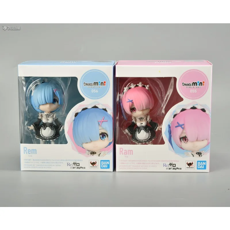 Bandai genuíno figuarts mini série versão regular 055 ram e 056 rem estatuetas japonesas colecionáveis brinquedos requintados