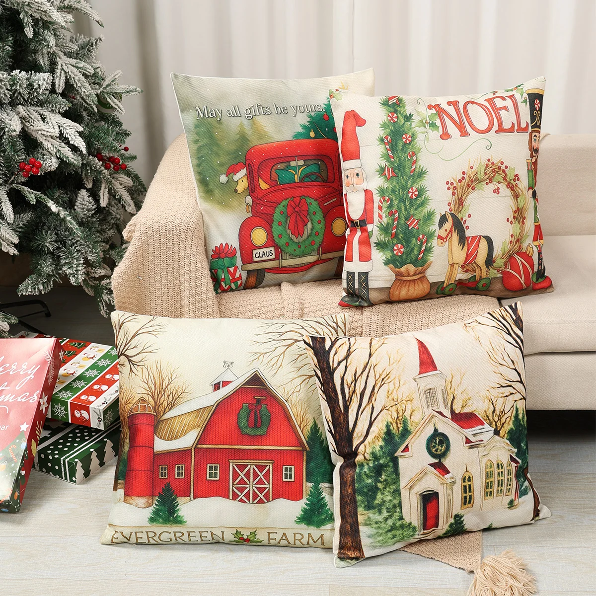 4pcs Christmas Pillow Covers Linen Pillowcases Navidad Xmas Throw Pillow Covers For Home Sofa Couch Christmas Decorations 2025