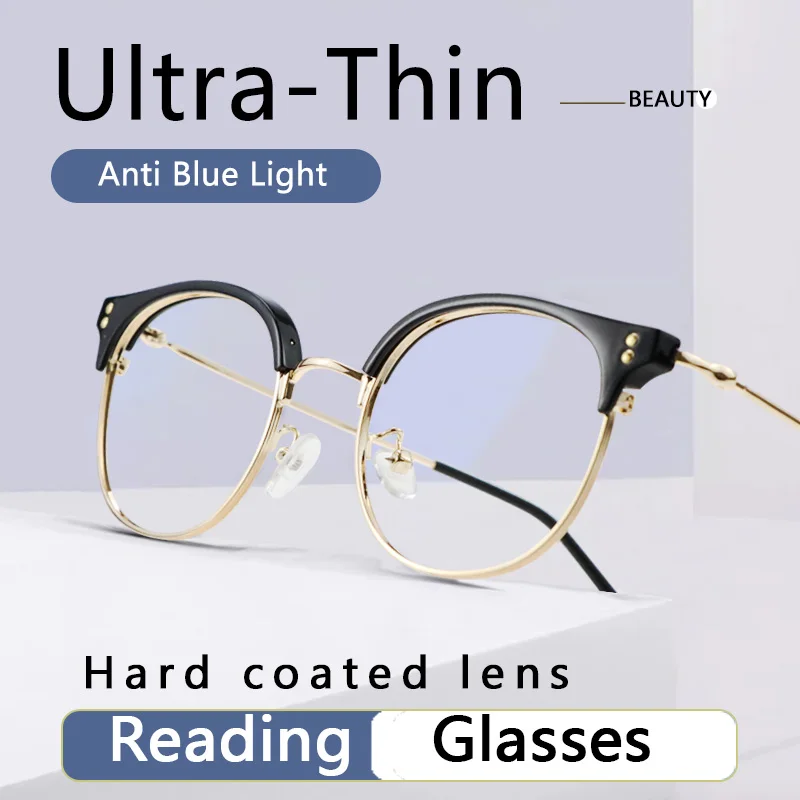 

Ultra-Thin Reading Glasses Blue Light Blocking,Stylish Metal Full Frame Readers for Men Anti Glare Filter Eyeglasses