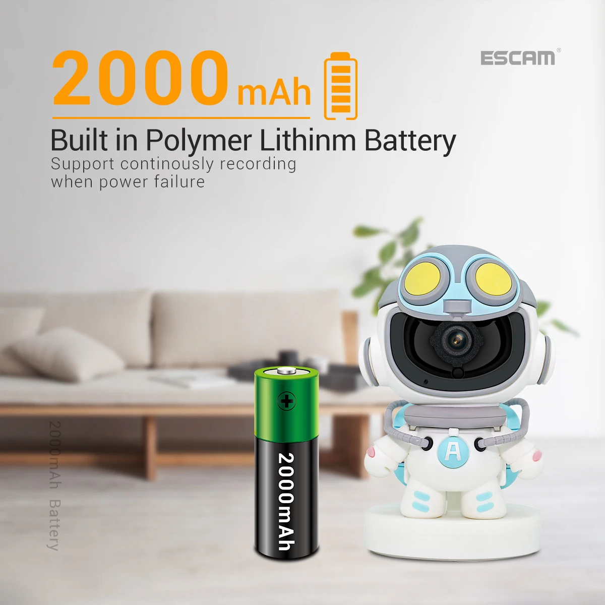 ESCAM PT211 2MP 1080P Yoosee APP Wireless PTZ IP Camera 2.4G&5G Dual Band WIFI Battery Power Robot Intercom Baby Monitor