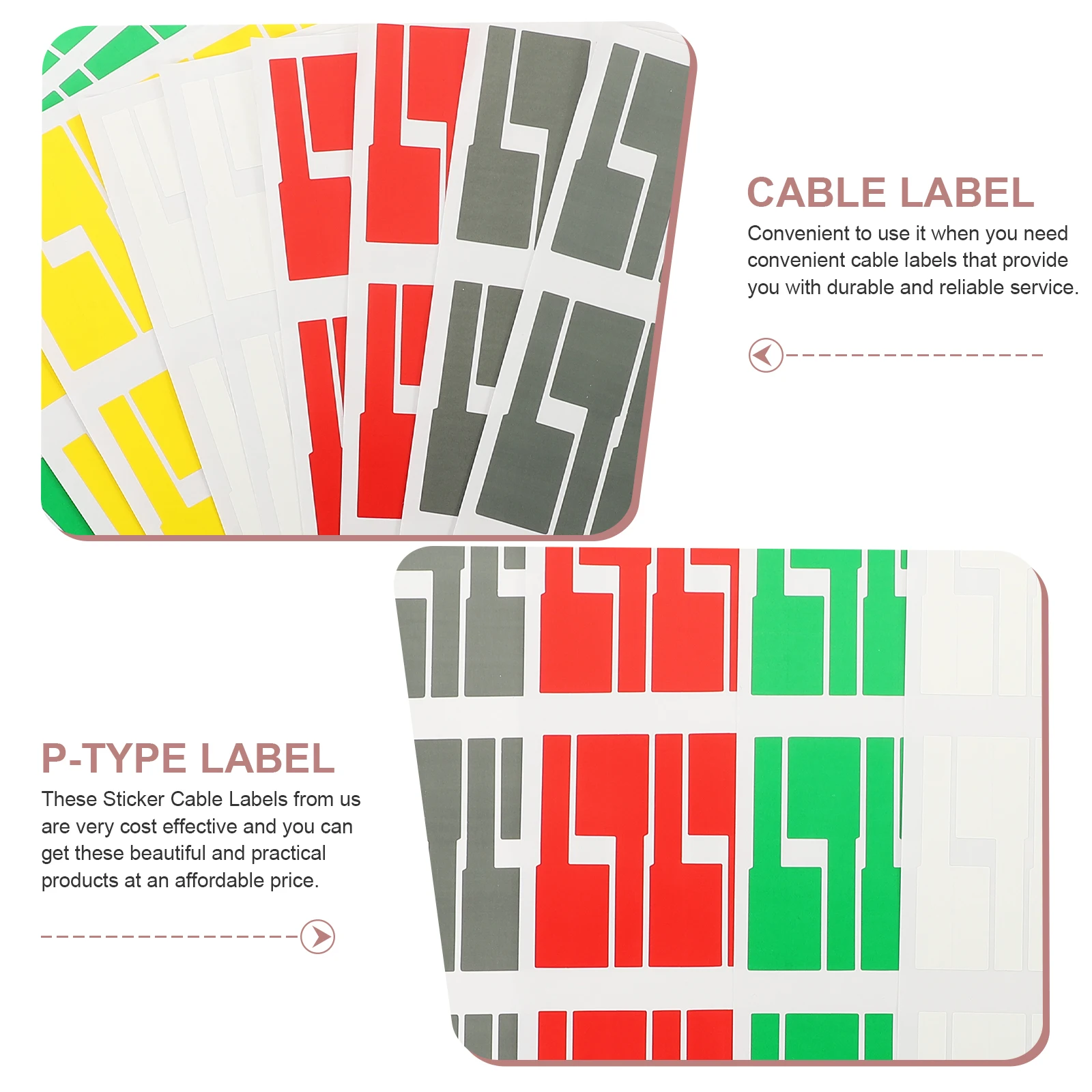 

10 Packs Self Adhesive Cable Labels adhesive Labels A4 Size Waterproof Cable Tags White Yellow Green Red Gray for Office