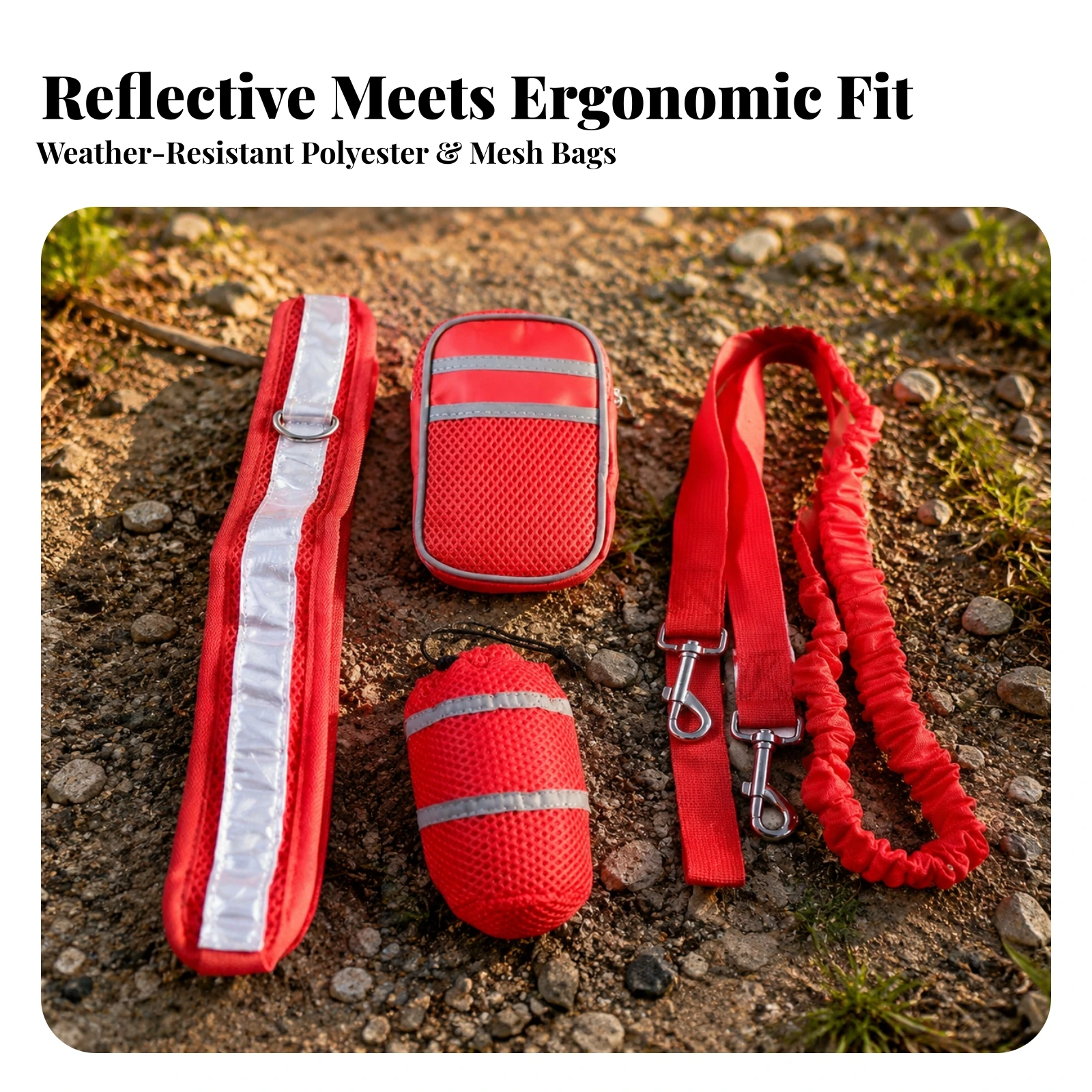 Reflective Dog Leash Kit with Storage Pouches Wear-Resistant Pet Gear for Low-Light Outings