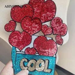 1 Piece Big Size Sequined Love Hot Air Balloon Patch Shining Iron on Patch for Clothing DIY Decoration Accessories