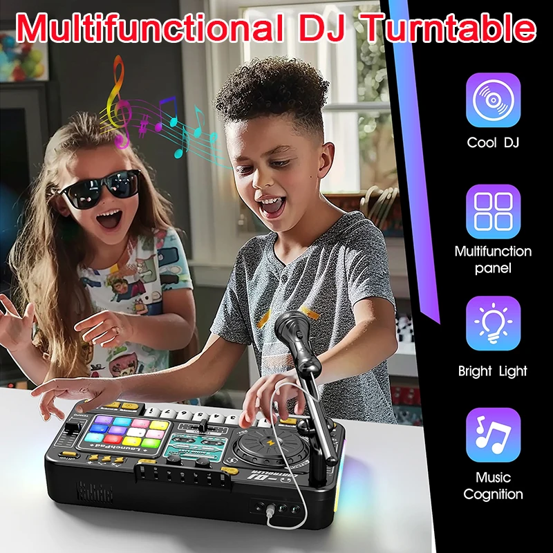 

Multifunctional Kid DJ Turntable with Microphone Electronic Piano Keyboard Bluetooth DJ Turntable Controller Children's Toy