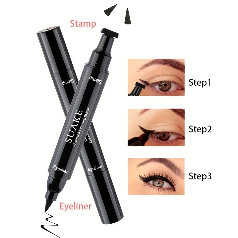Lápiz Delineador de ojos con sello y definición de doble extremo, maquillaje de ojos resistente al agua y duradero de secado rápido, lápiz Delineador de ojos negro antimanchas