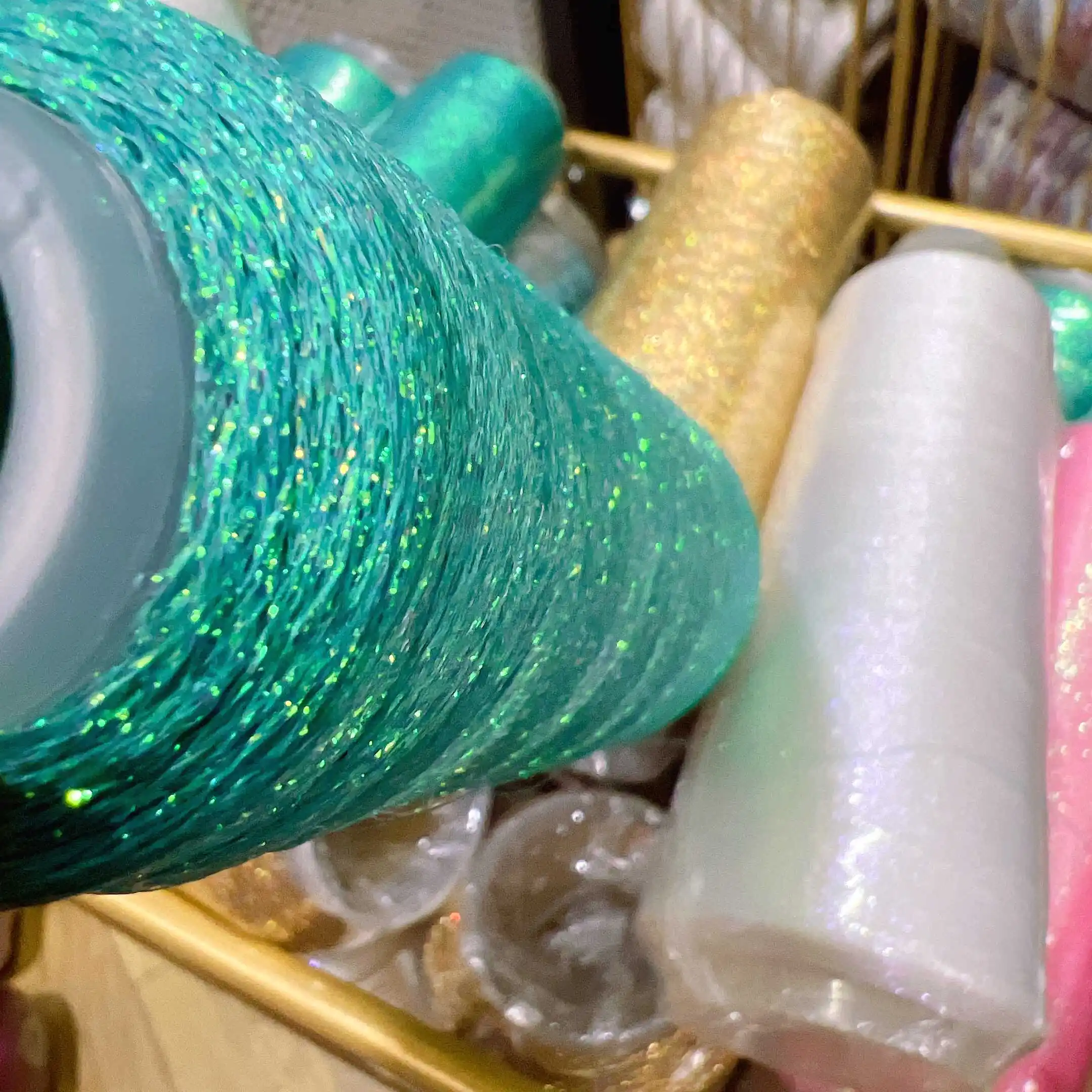 Gold and Silver Thread with Floral Shiny Silk Thread, Special Mixed Thread, Illusory Laser, Wiring Yarn, 100g