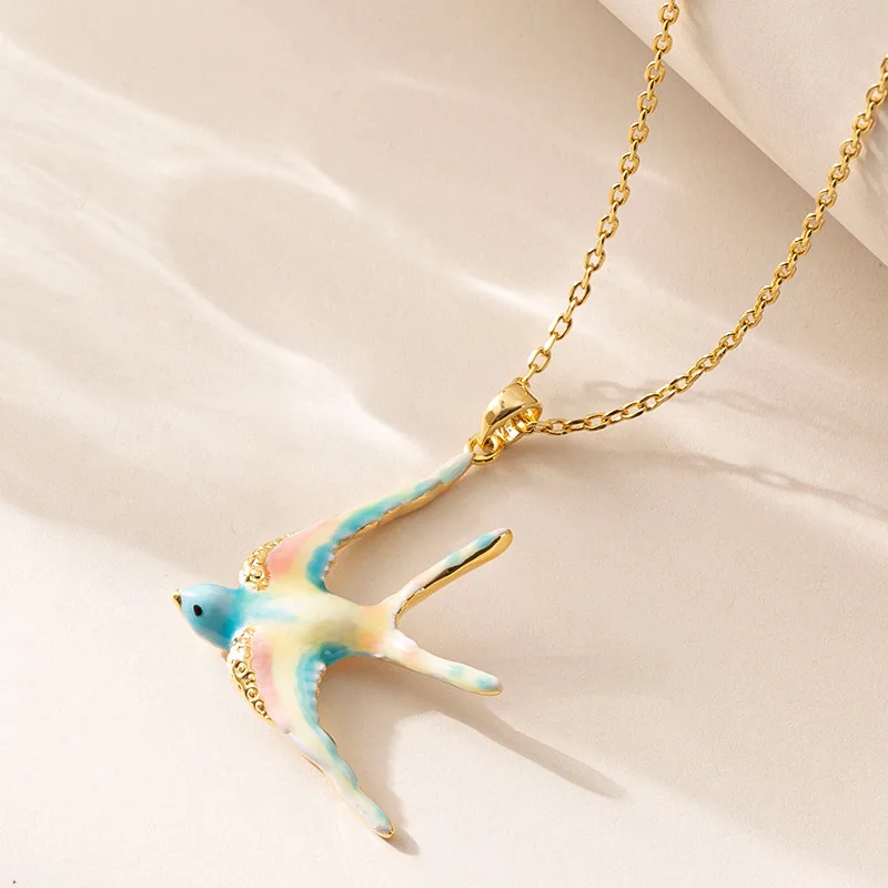 الفرنسية الأنيقة الأزياء المينا يقطر النفط الحلو ولطيف الملونة ابتلاع خرافة الرياح قلادة المتخصصة شخصية الترقوة #2