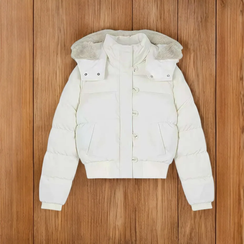 

Winter Cotton Faux Fur Collar Coat Hooded Warm and Thick Embroidered Fashionable Waterproof and Windproof Bread Women Jacket