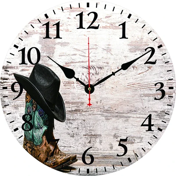 Western Cowboy Hat Boots Wall Clock Modern Design Living Room Bedroom Office Decoration Kitchen Clock Art Wall Watch Home Decor