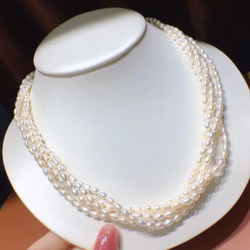 

5 Strands White Pearl Necklace CZ Connector