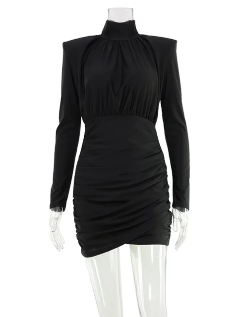 Solid Dresses For Women Fashion Sexy Streetwear Long Sleeves Turtleneck Sheath Mini Vestidos Robes Female Slim Fit Partywear