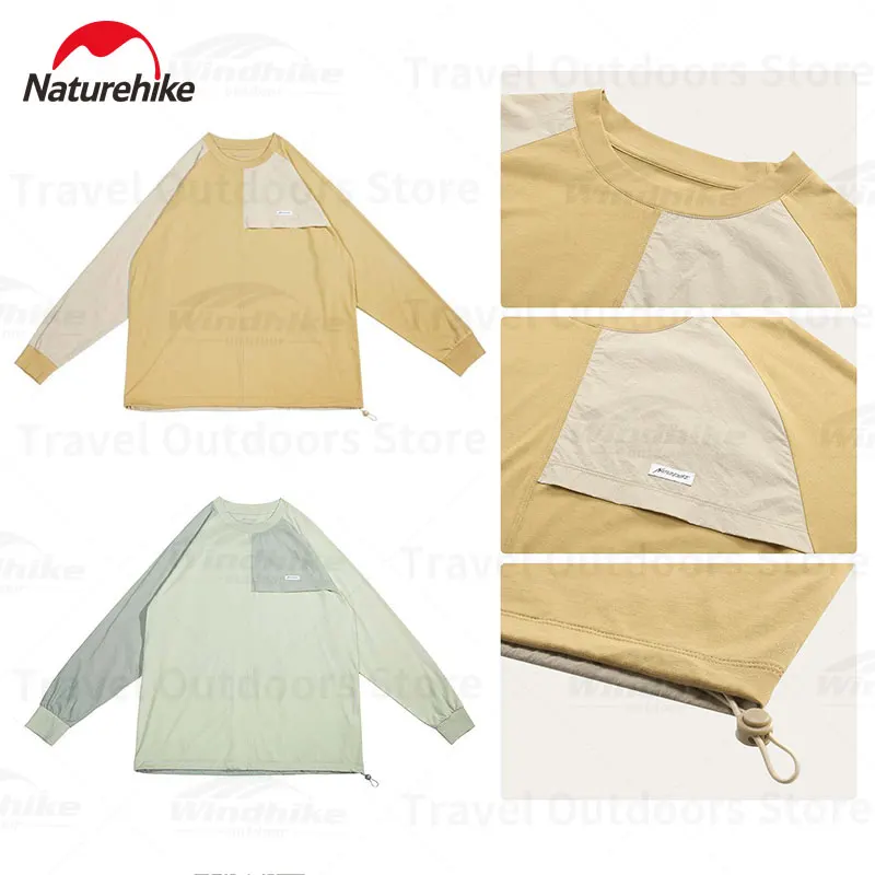 Naturehike 2023 Men's Spring Clash Elastic Long Sleeve Tops Outdoor Breathable Crew Neck Shirt Camping Wicking Fishing Shirt