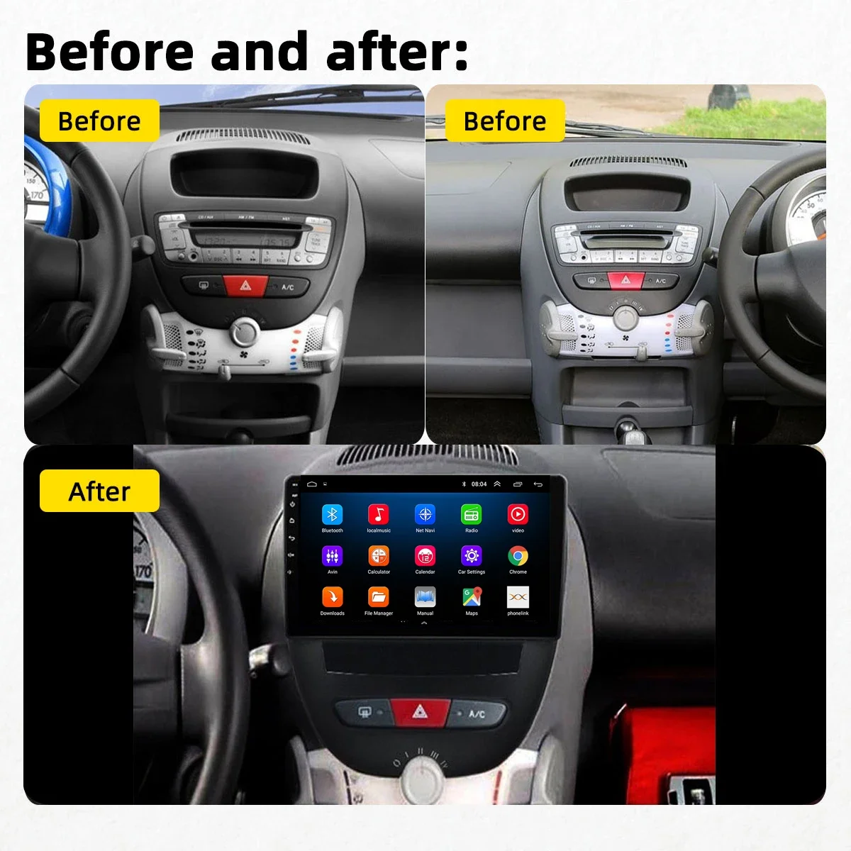 Android 16 2 Din Auto-Multimedia-Player Für Peugeot 107 Toyota Aygo Citroen C1 2005-2014 Kopf einheit Stereo GPS Navigation BT WIFI