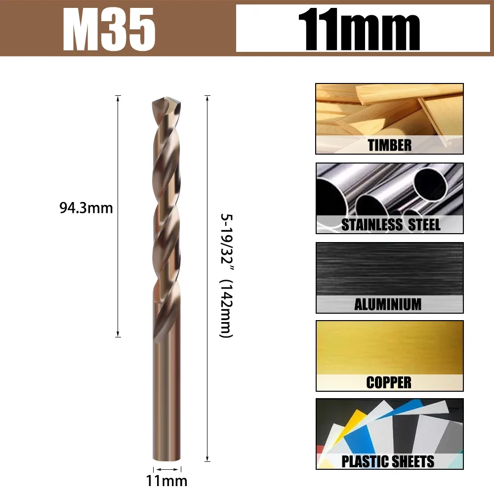 AURWOF 1 Stück HSS M35 9mm-13mm Großdurchmesser Kobalt Superhart Vollgeschliffener Spiralbohrer Fräser Holzbearbeitung HSSM35 – Detail 9