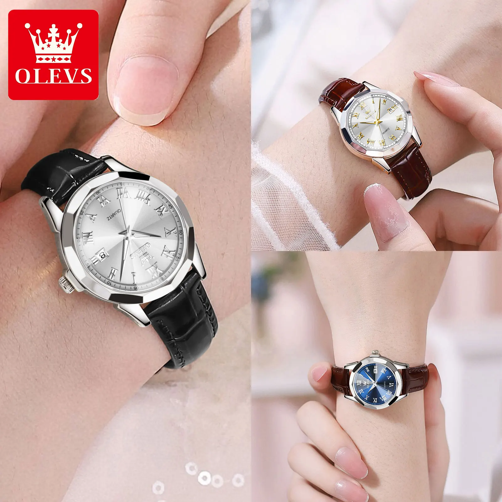 OLEVS New High Quality Women Quartz Watch Original Leather Strap Waterproof Women Wrist Watches Casual Fashion Watch for Women