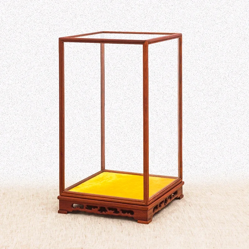 

Mahogany treasure cage glass cover ornament, Buddha statue, handicrafts display box, transparent dust-proof rosewood