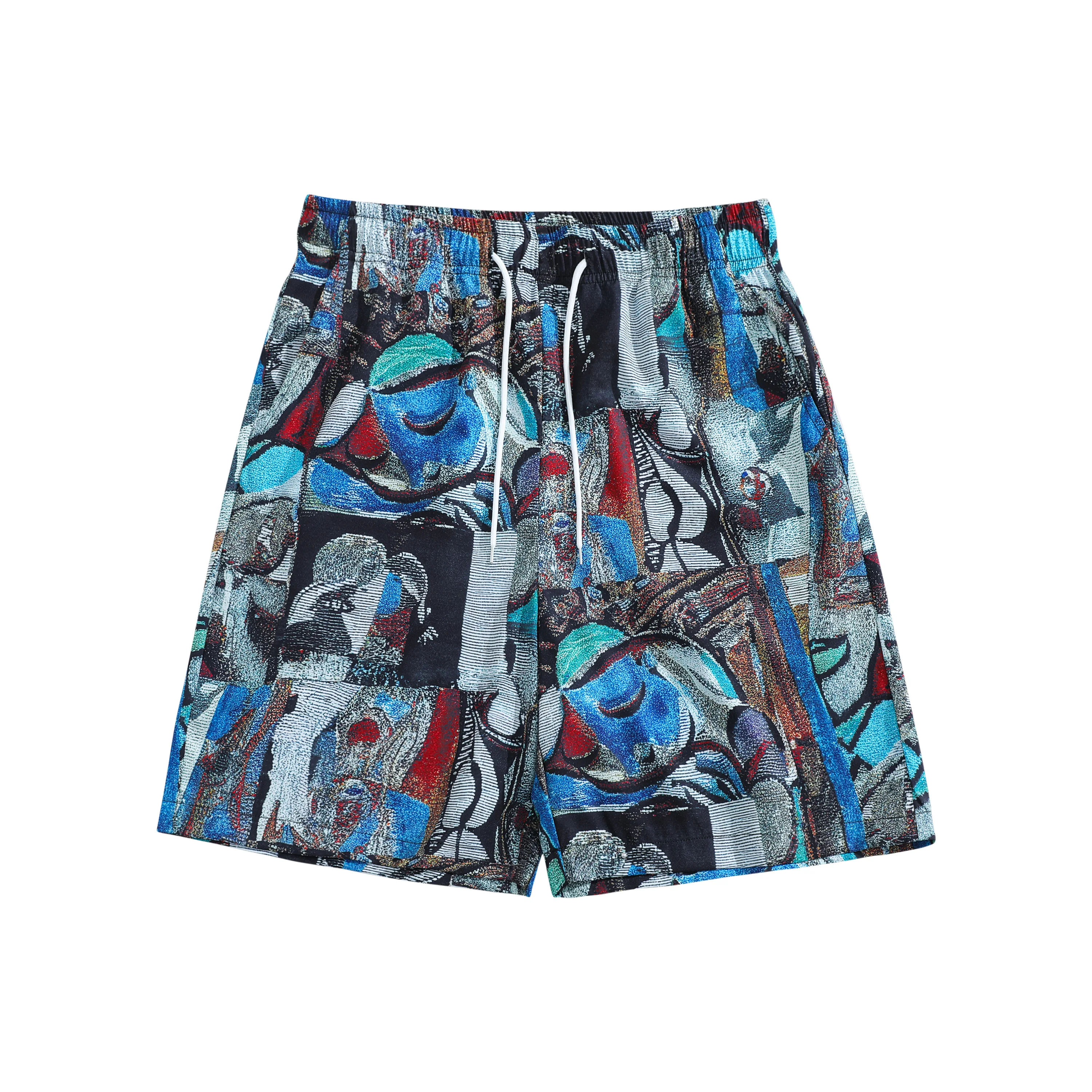

Мужские повседневные шорты с разноцветным принтом-коллажем и типографским рисунком, эластичный пояс на шнурке, свободный крой, художественный дизайн, уличные брюки