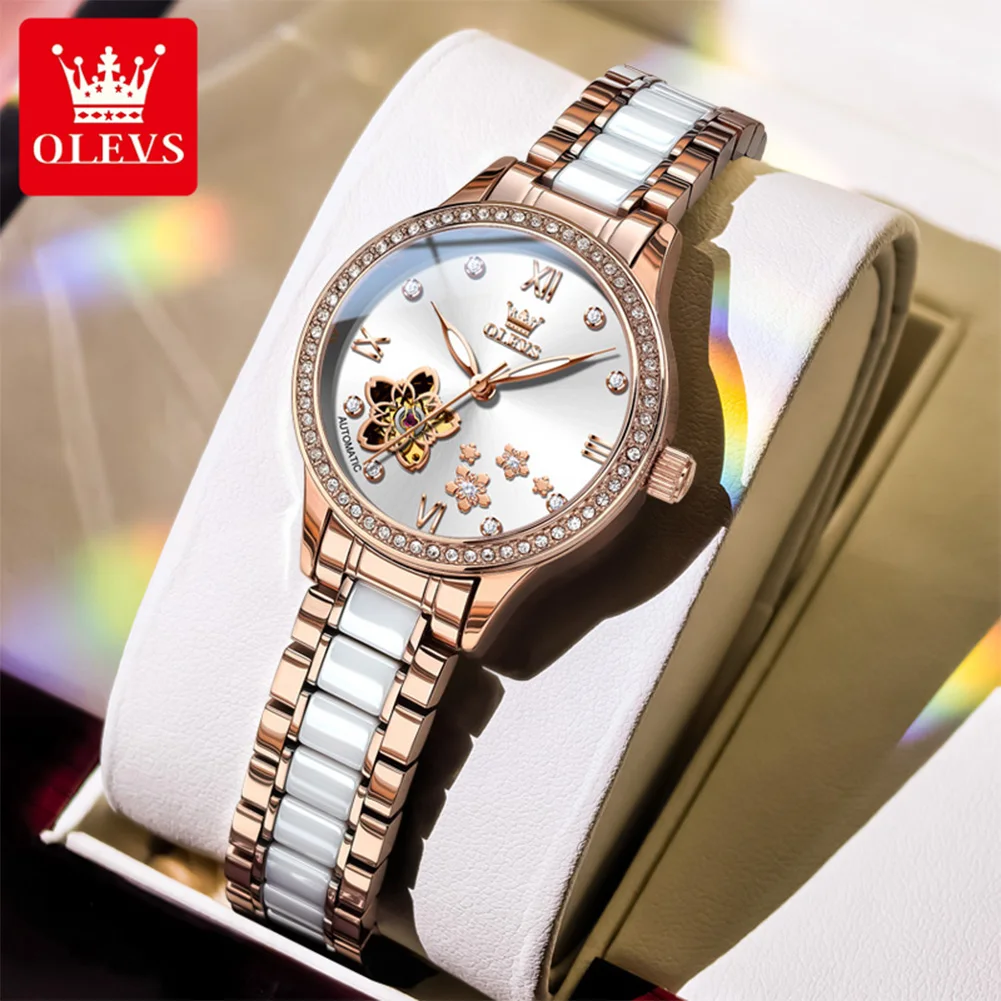 OLEVS 7074 Automatic Mechanical Ladies' Watch Top Brand Diamond Wristwatch Original Watch for Ladies Waterproof