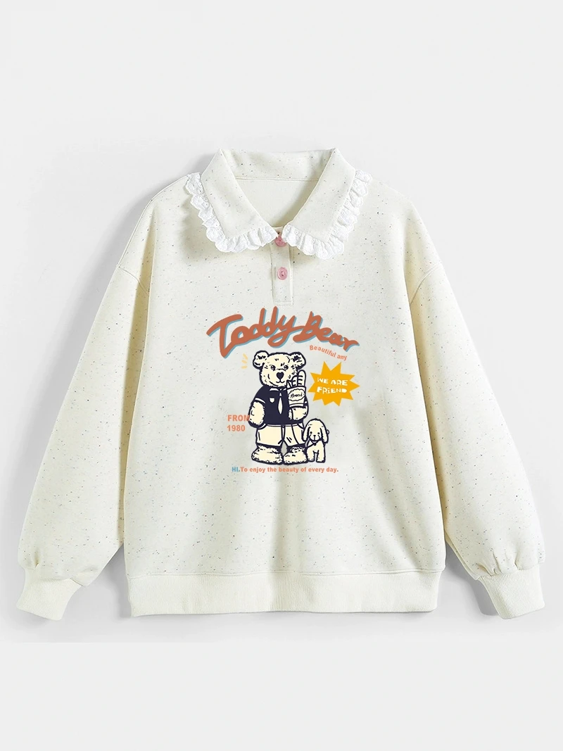 

Милый свитшот в стиле преппи с рюшами, свободного кроя, для девочек, весна-осень, новинка к новому учебному году, повседневный удобный топ для старшеклассниц