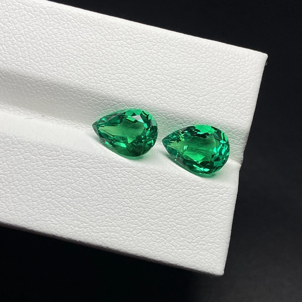 6x8mm-10x14mm Lab Grown Green Pear Emerald Hydrothermal Colombia Inclusion