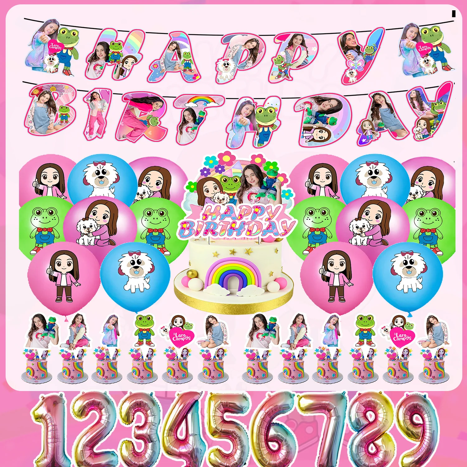 Decoración de Fiesta de Cumpleaños con Temática de la Cantante Mexicana Lara Campos, Pancarta, Globo, Adorno para Pastel, Artículos para Fiesta de Cumpleaños Infantil