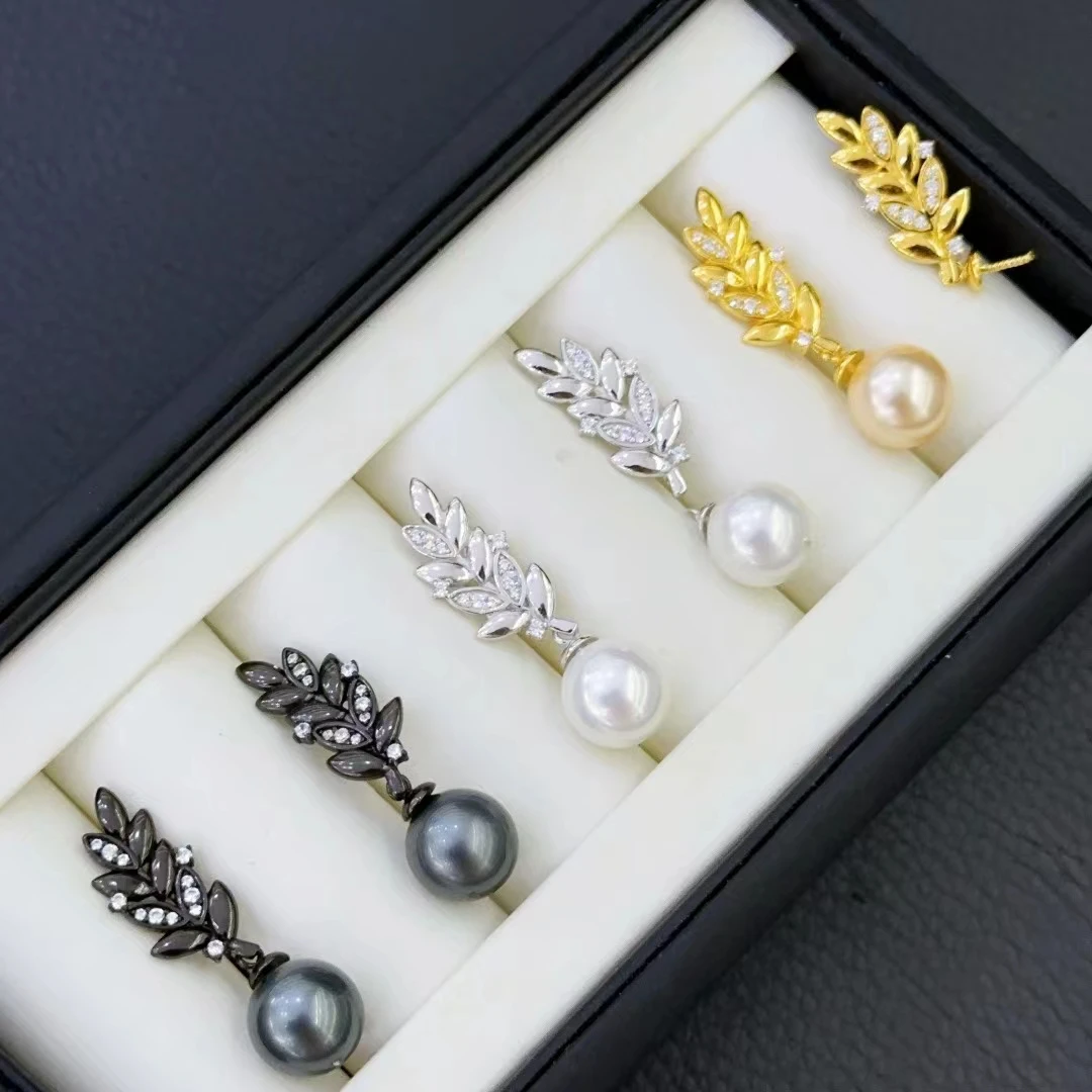 MeiBaPJ 9mm Natural Round Pearls Fashion Drop Earrings 925 Silver Holder Empty Tray Fine Wedding Jewelry for Women