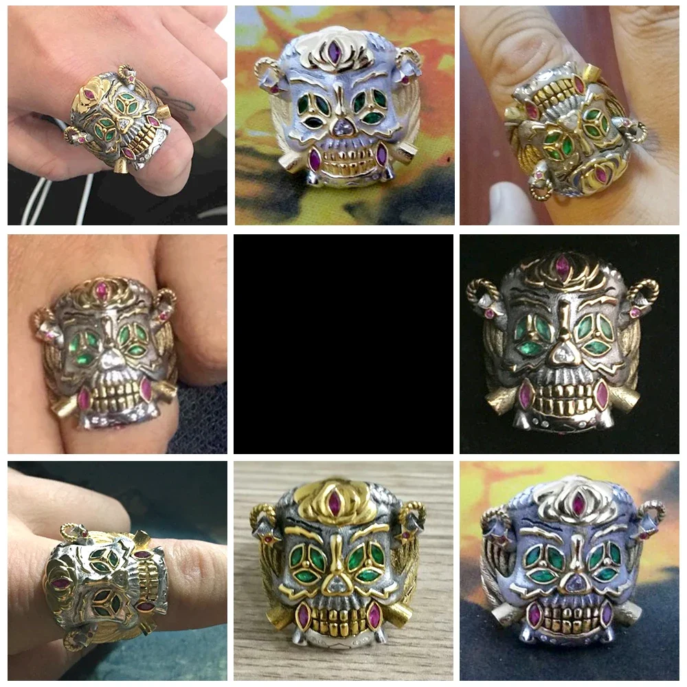 Customized 925 Sterling Silver Skull Lucky Ring Pendant Plated Gold Custom Letters Jewelry Accessories