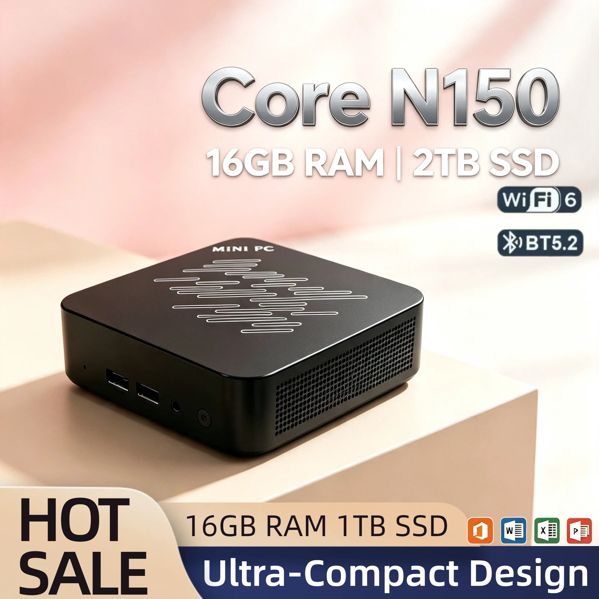 인텔 코어 N150 미니 PC 16GB 램 2TB NVMe SSD 트리플 4K 디스플레이 WiFi6 효율적인 쿨링 컴팩트 홈 오피스 미니 컴퓨터 프로