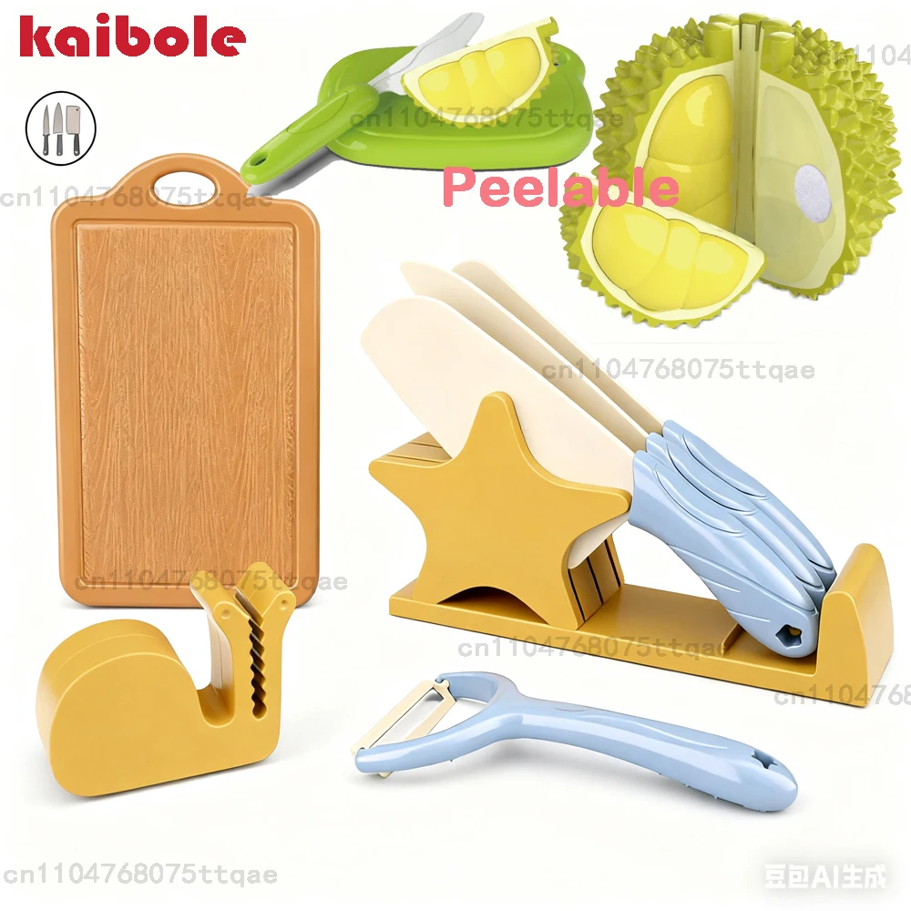 Set da cucina per bambini 7 pezzi simulano utensili da cucina Montessori per bambini finta di giocare con la tavola sicura divertente taglio di frutta con coltello da taglio