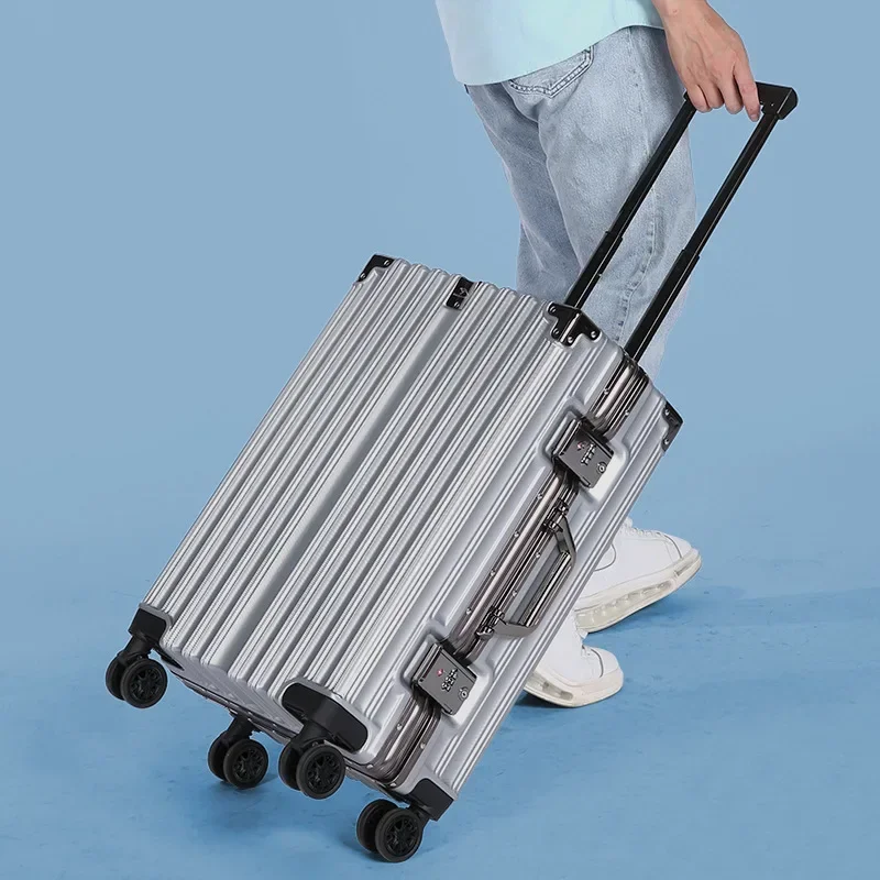 Trolley Luggage Aluminum Frame Rolling Luggage Case Travel Suitcase on Wheels Combination Lock Carry on Luggage 26 inch