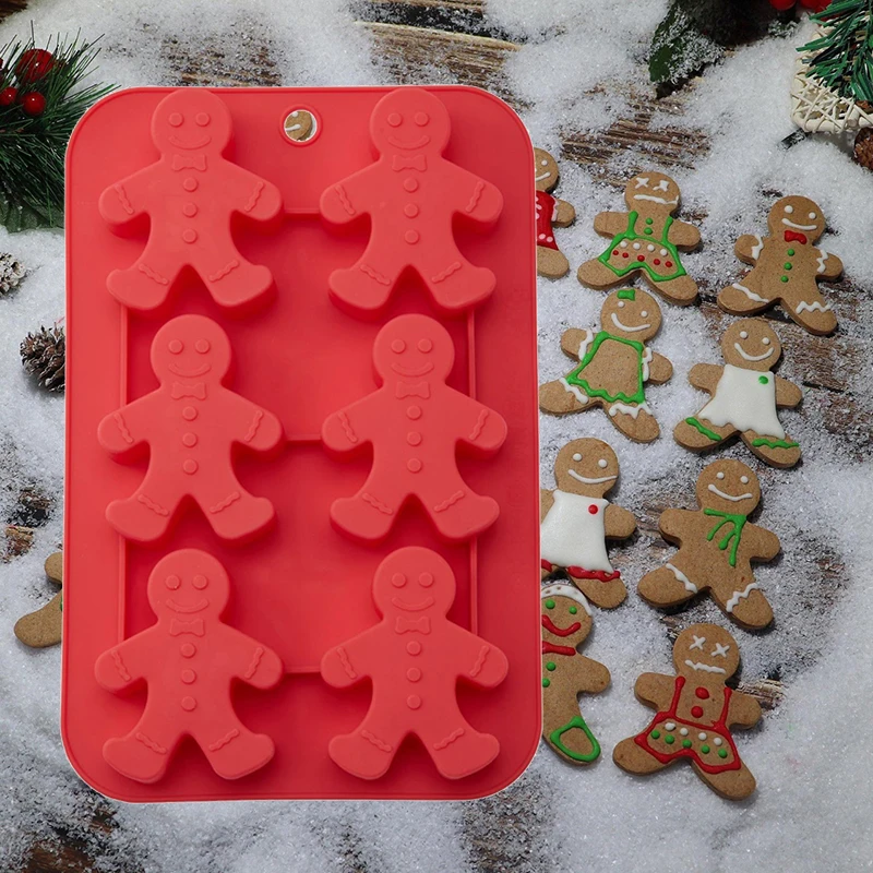 Christmas Gingerbread Man Mold Silicone Cake Mold Six Link Silicone Baking Mold Jelly Chocolate Wax Bottle Sugar Mold