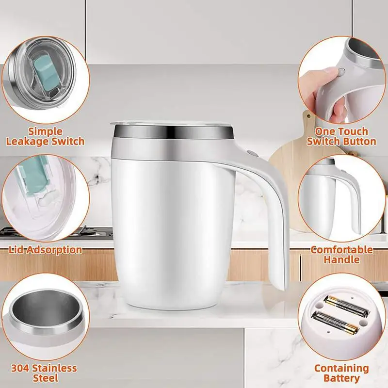 Automatic Stirring Cup Mug Rechargeable Portable Coffee Electric Stirring Stainless Steel Rotating Magnetic Electric Mixing Mug