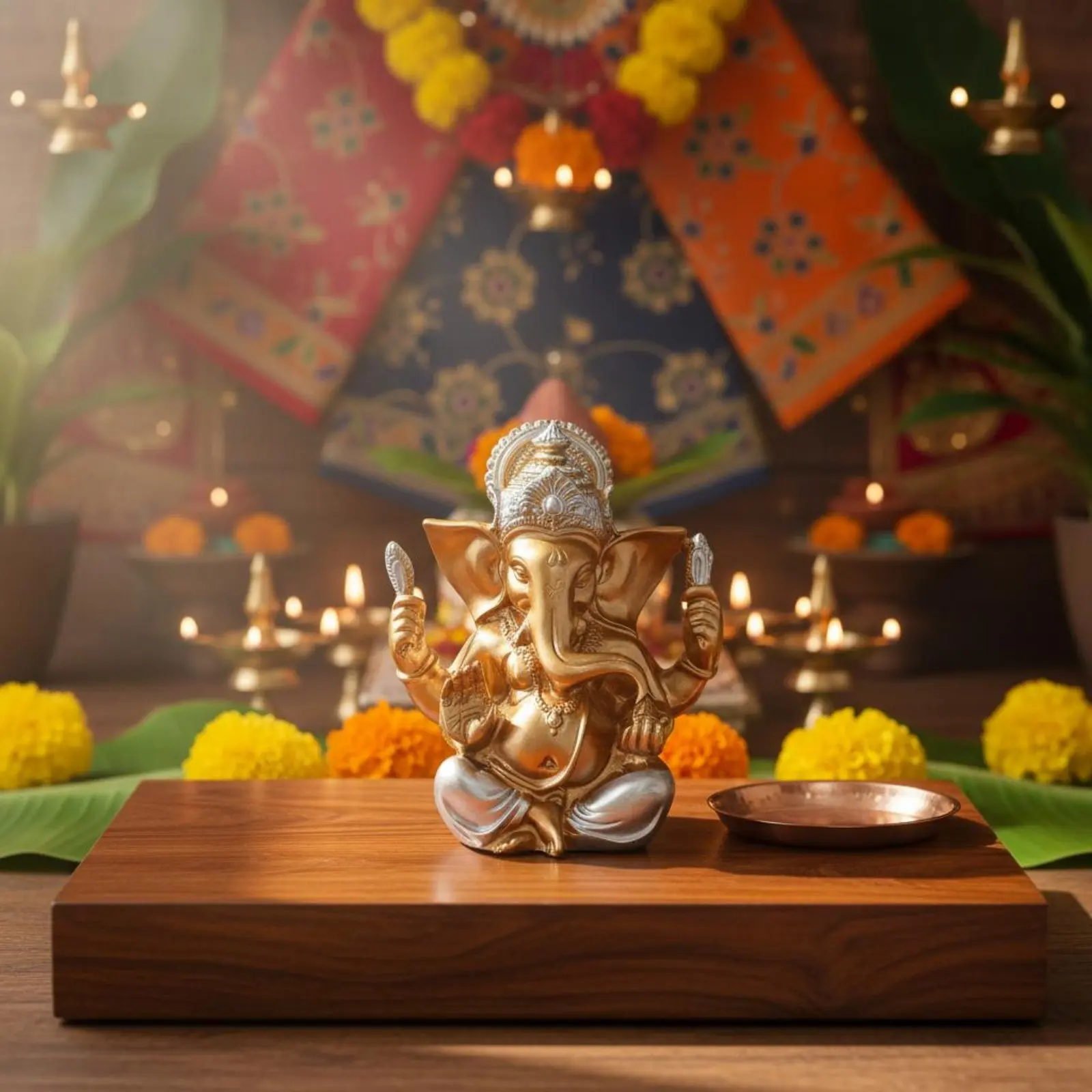Idole du Dieu Éléphant en Or, Statue du Dieu Éléphant Ganpati en Résine Artisanale Longue Durée, Symbole de Connaissance et de Bonne Fortune