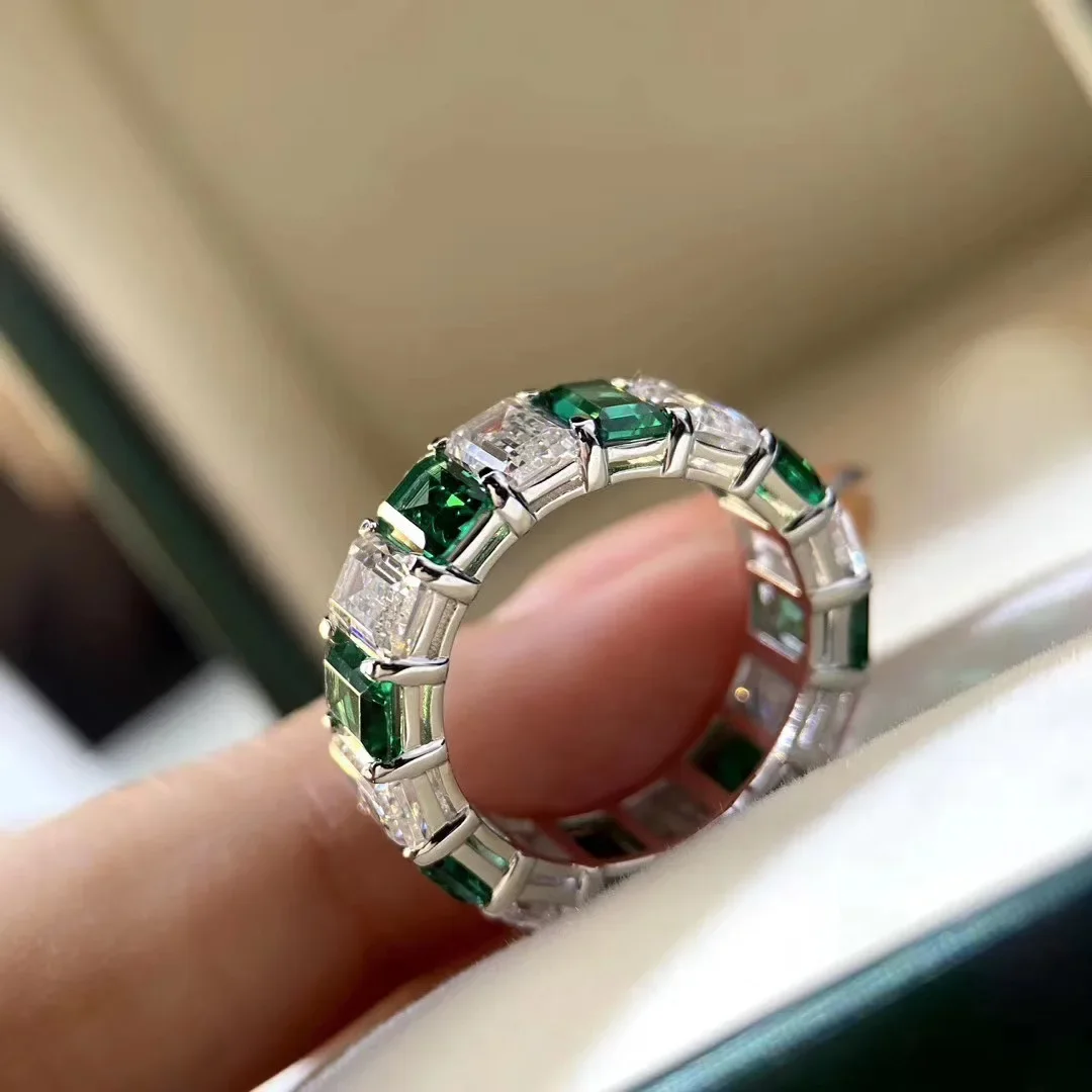 PANSYSEN 100% 925 Sterling Silver 3x5MM Emerald High Carbon Diamond Engagement Ring Wedding Bands for Women Man Luxury Jewelry