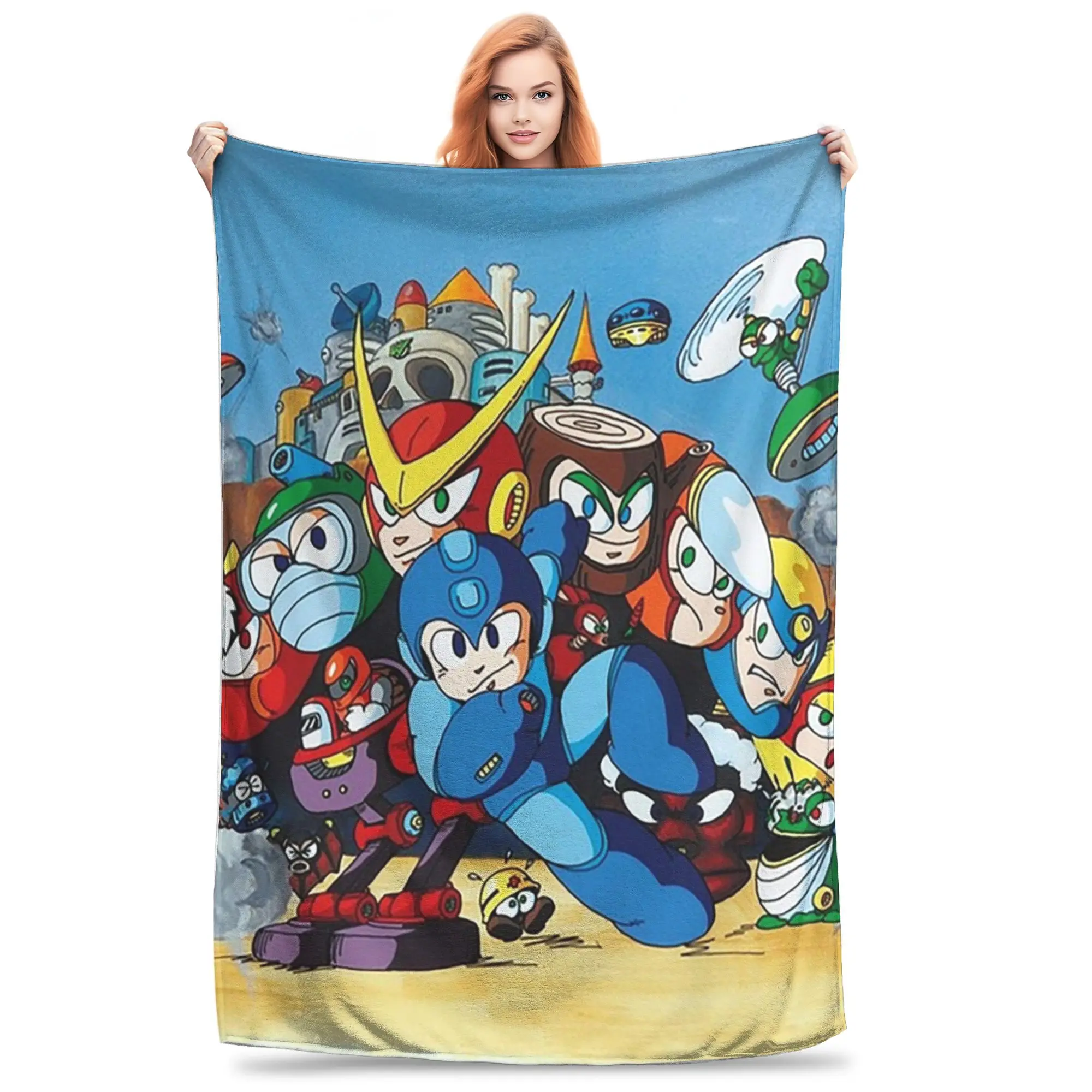Classic Megaman Blankets Soft Warm Flannel Throw Blanket Cover for Bed Living room Picnic Travel Home Couch