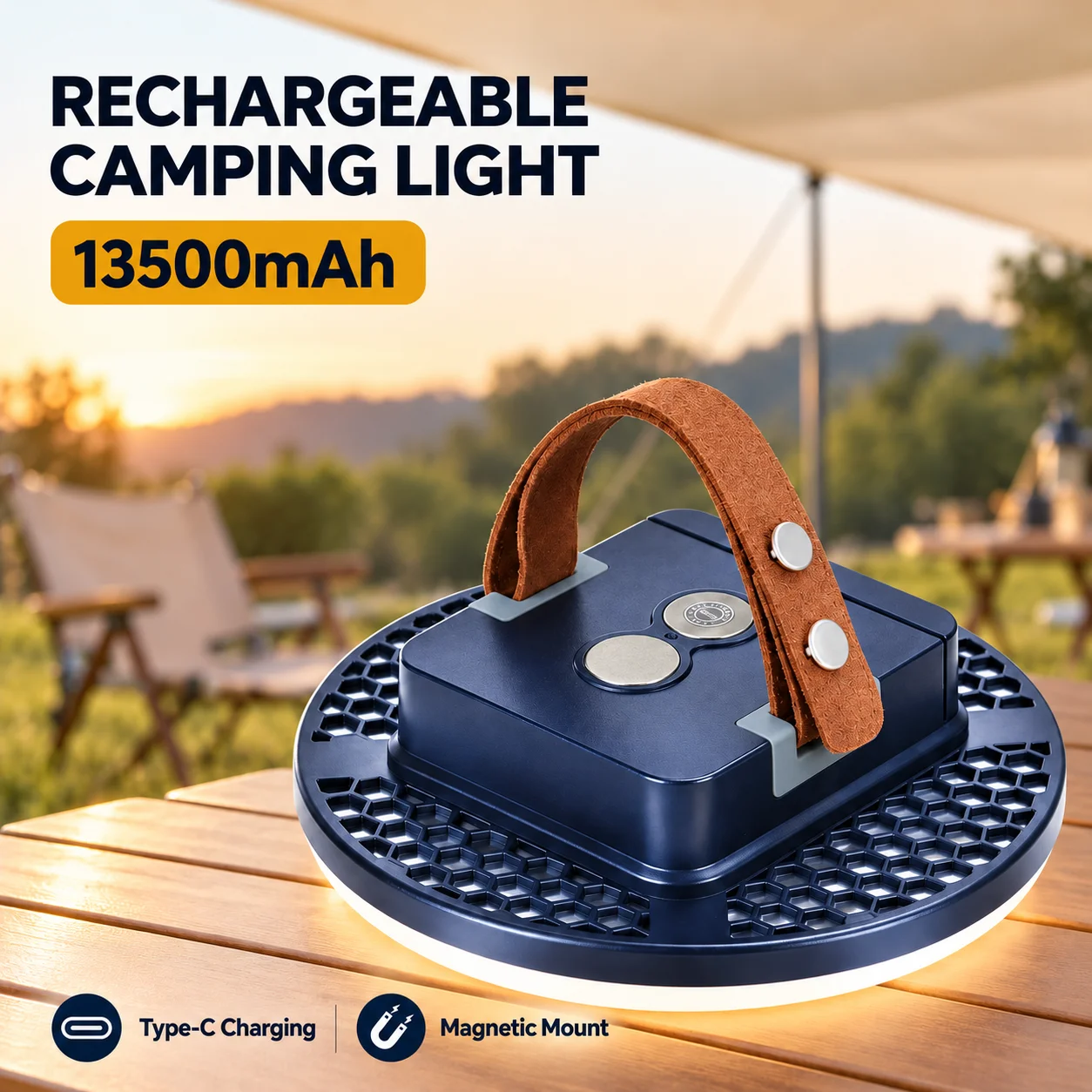Rechargeable Camping Lantern 13500mAh Magnetic LED Tent Light USB C Charging Stepless Dimming Portable Outdoor Work Fishing Lamp