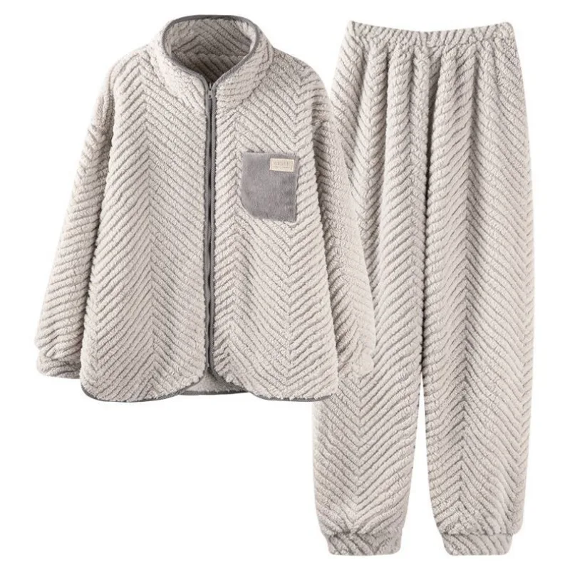 2024 New Winter Coral Velvet Pajamas Women's Long Sleeve Padded Plus Size Sleepwear Warm Autumn Zipper Flannel Loungewear Set