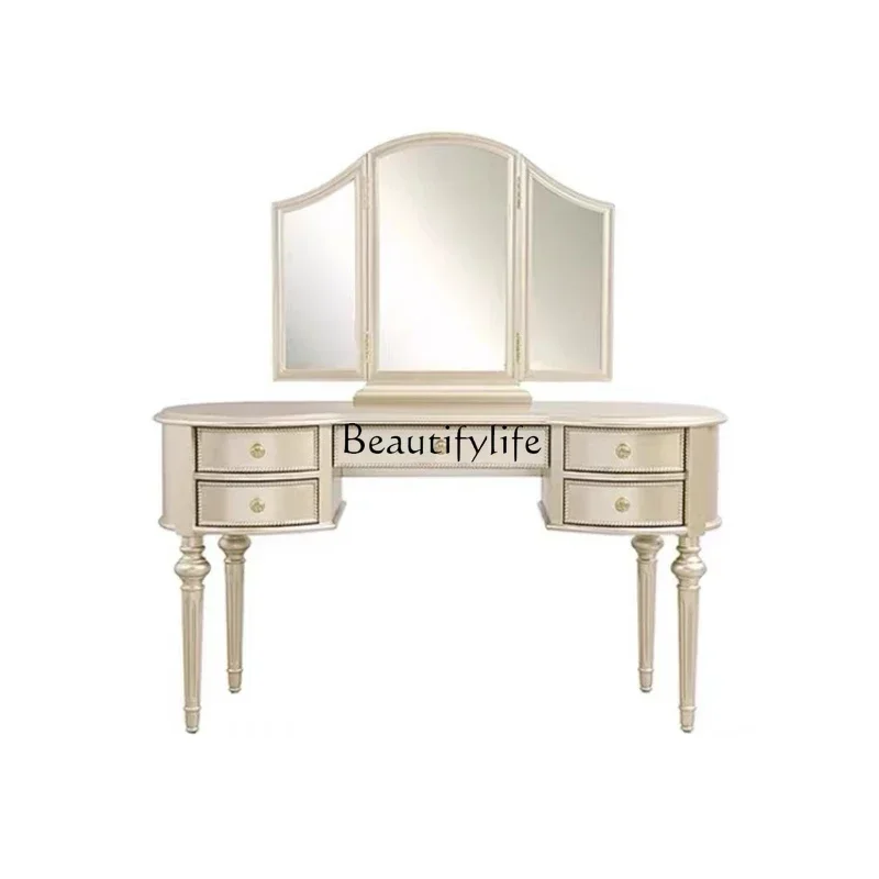 

LX*French light luxury master bedroom solid wood dresser American modern cream style bedroom makeup table