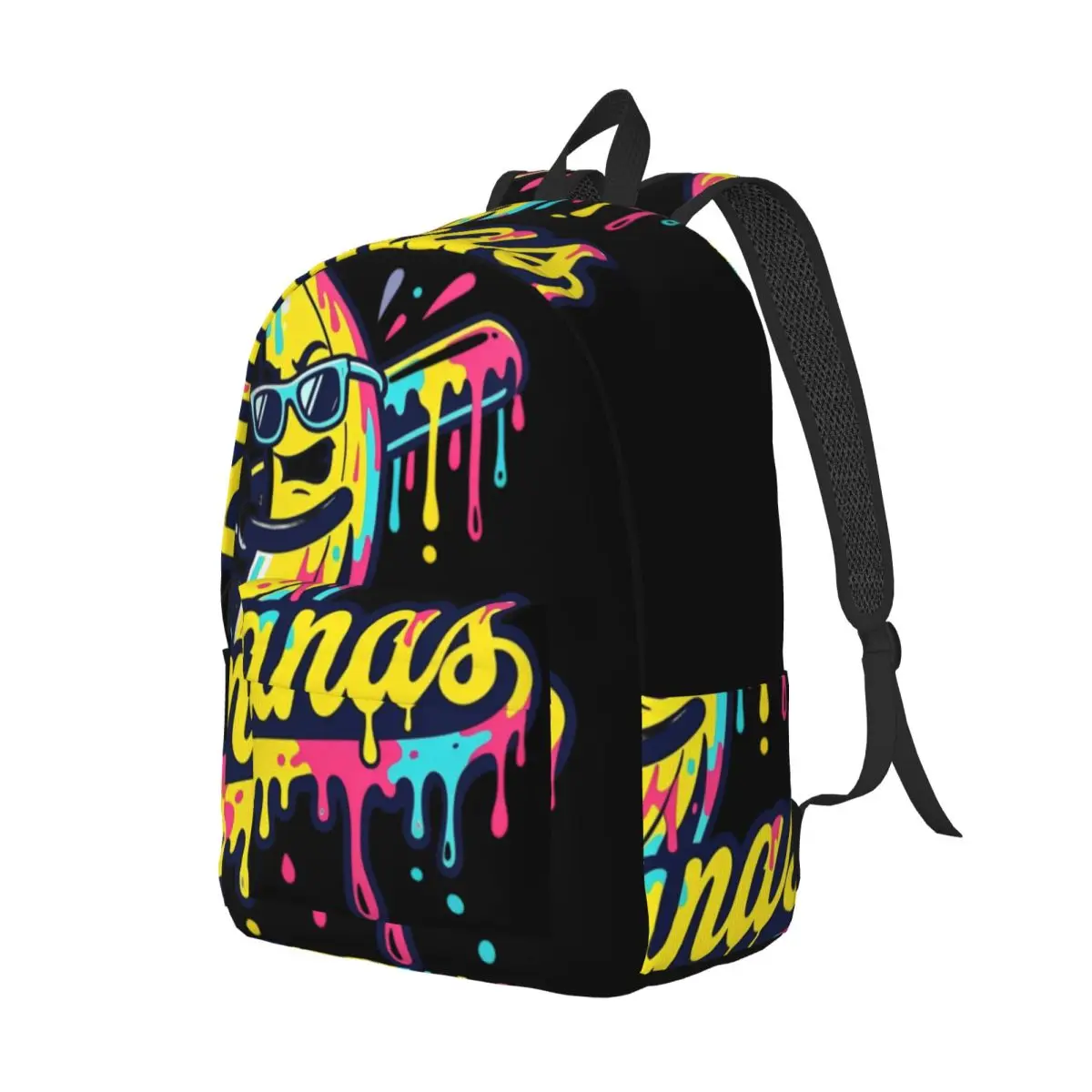 Sky Cloud Print Backpack Center Banana Baseball Street Graffiti Mascot Pink Yellow Cyan Navy Lightweight Backpack for Students