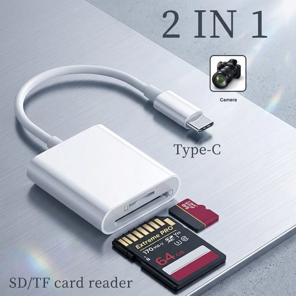 Adaptador Leitor de Cartão de Memória Tipo C SD TF para Samsung Huawei Xiaomi, Conversor de Dados para Celulares 15/16/17