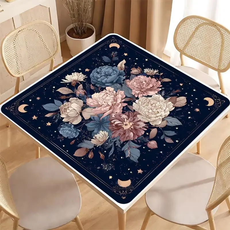 Square Mahjong Table Mat with Rural Style Flower Lace Printing Anti slip Noise Reduction Game Mat Table Game Desktop Decoration