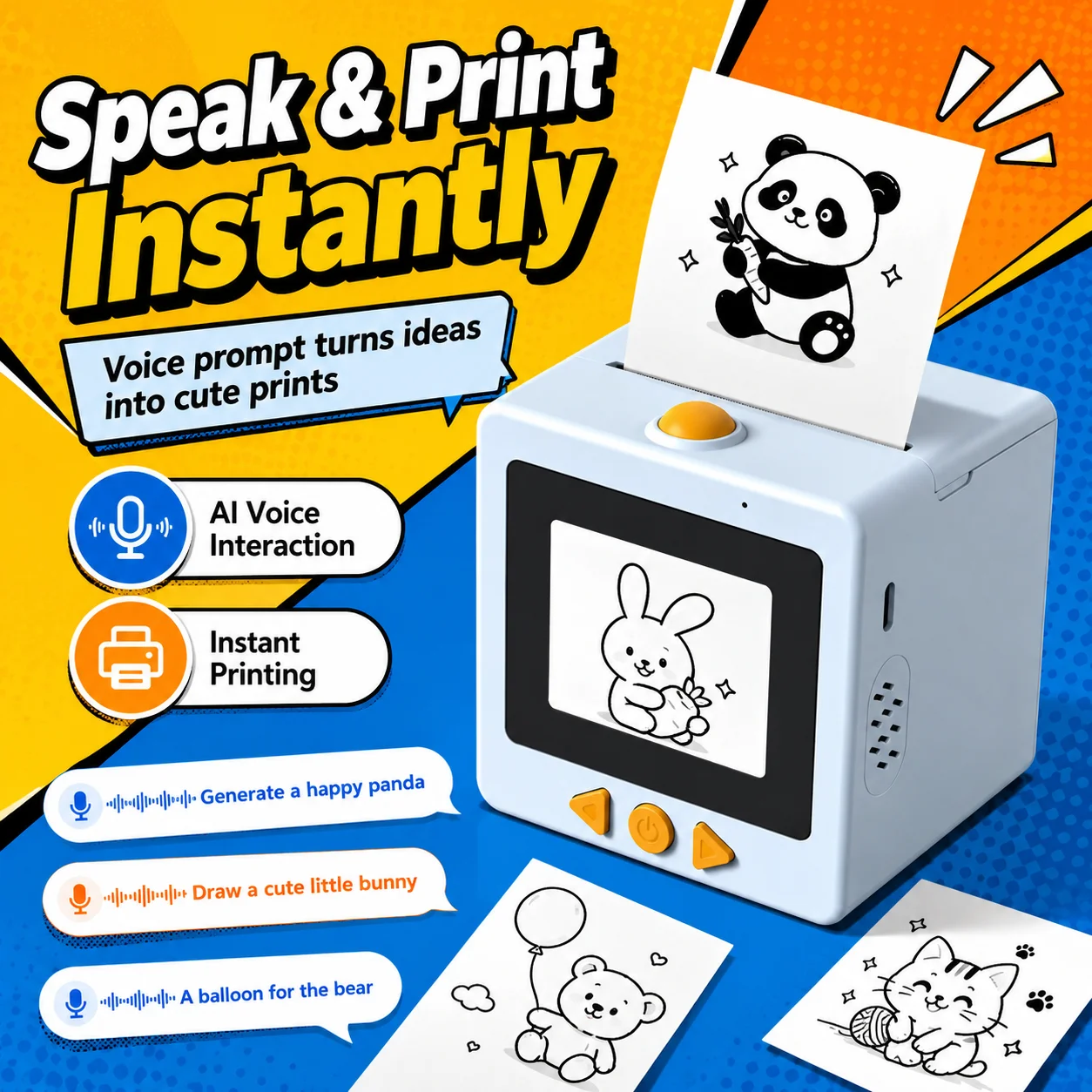 AI Magic Box Voice Control Portable HD Screen Printer for Kids Gift Drawing Printing Toy WIFI  thermal printer