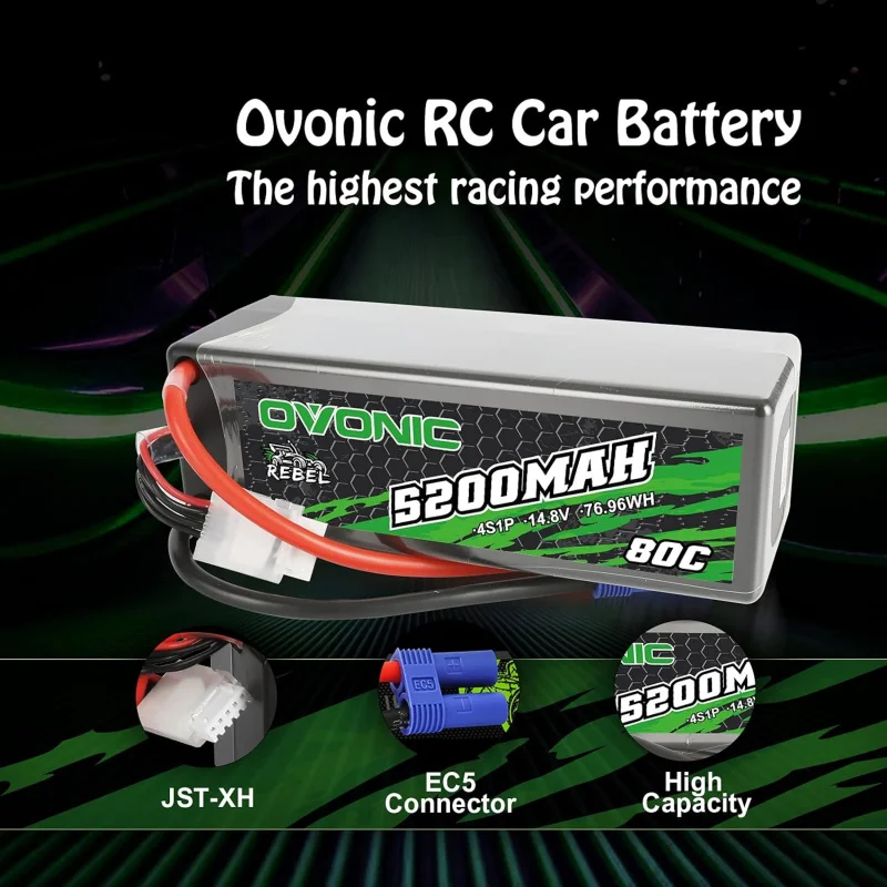 Batteria Lipo OVONIC 4S 80C 5200mAh 14,8V Batteria Lipo con connettore EC5 per auto e camion Arrma 1/5 1/8 1/10 RC