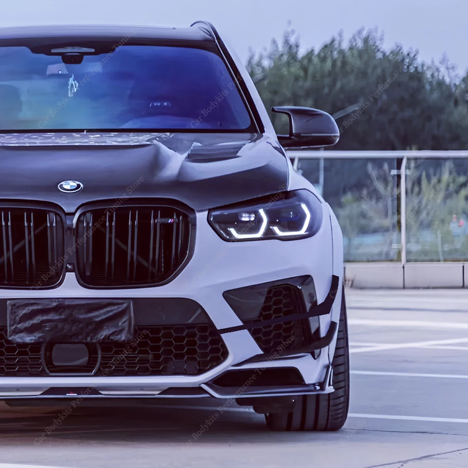 Front Bumper Canards For BMW X5M F95 4.4T V8 X5M Competition 2020-2023 Pre-Lci Front Aero Flicks Blade Foglamp Grille Trim