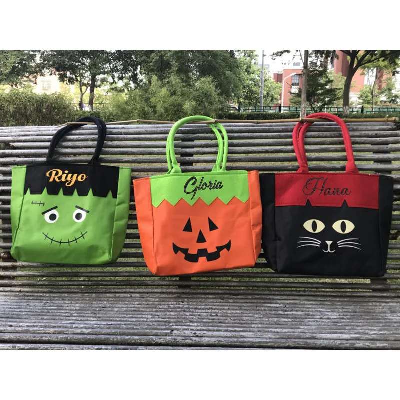 Tas Tote bordir Halloween kustom tas labu Halloween kustom tas permen nama pesta Goody tas hadiah