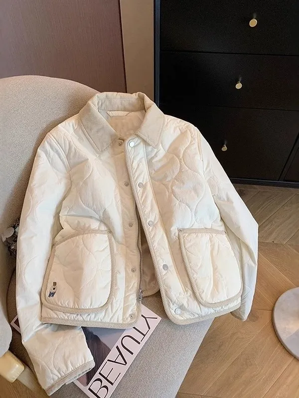 

Куртка Commute Thiened Long Sve в корейском стиле, свободного кроя, повседневная, с ромбовидным узором, из хлопка, на одной пуговице, однотонная, больших размеров