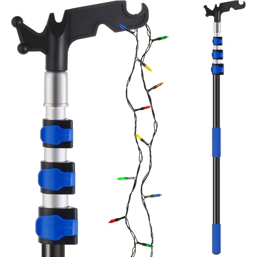 

LadderlPoles or Hanging Chrisas Lights, 3.8-12 T Long Extension Pole with Utility Hook, Outdoor String Light Installation Tool,
