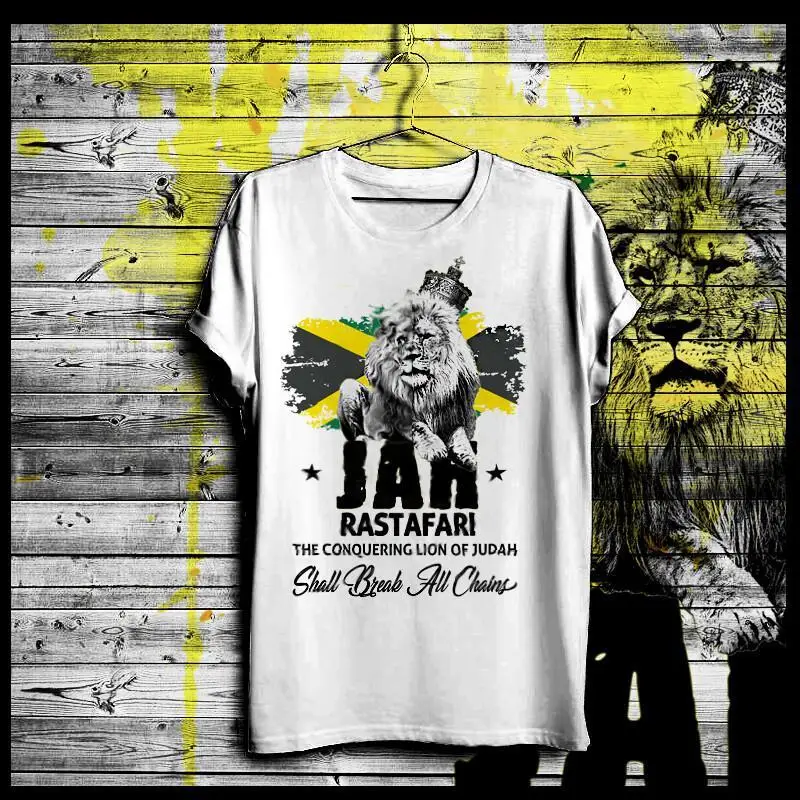 Reggae t-shirt Roots Rock Rasta Flag Jah Rastafari Haile Selassie I Lion tee